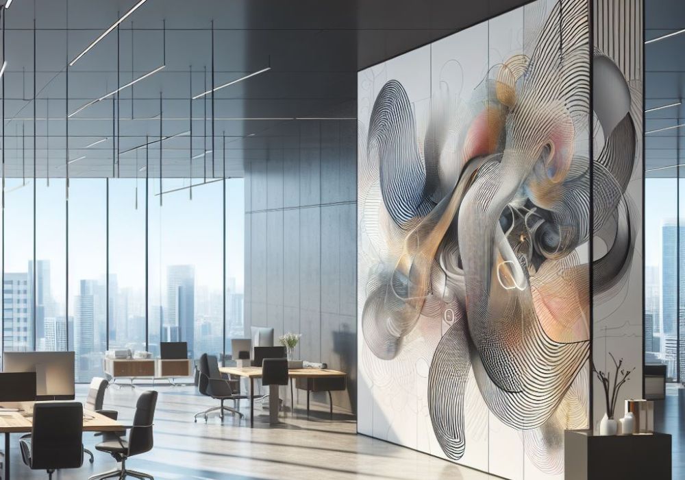 office space with abstract wall art
