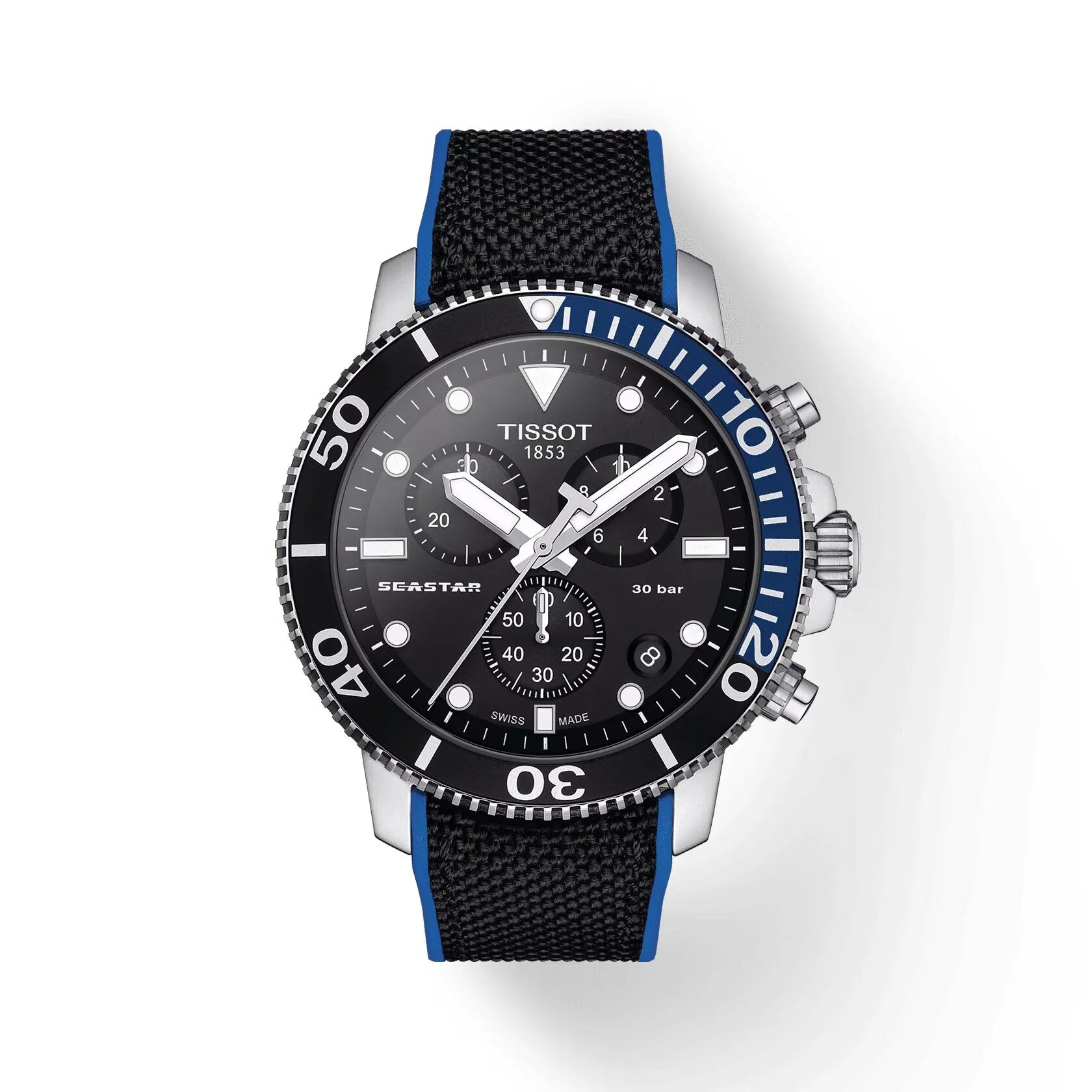Tissot T1204171705103 Seastar 1000 Chronograph Black Dial Black & Blue Strap Men’s Watch