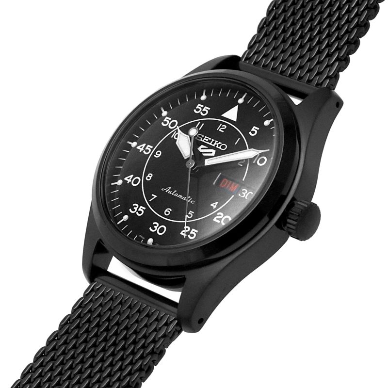 Seiko 5 Sports SRPH25K1 Flieger Automatic Black Dial Black Milanese Br –  mzwatcheslk