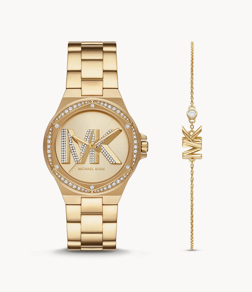 Michael Kors MK1062SET Lennox Gold MK Dial Gold Strap Matching Bracele –  mzwatcheslk