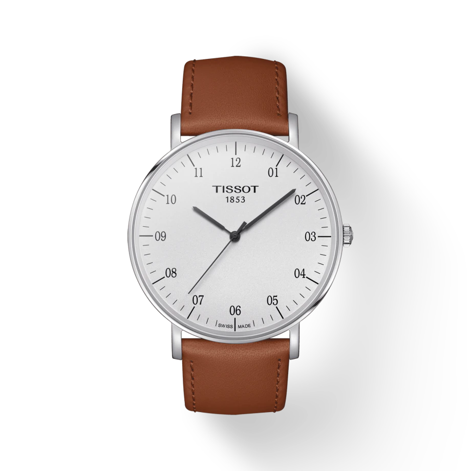 Tissot Everytime T1096101603700 White Dial Brown Leather Strap Mens  Watch