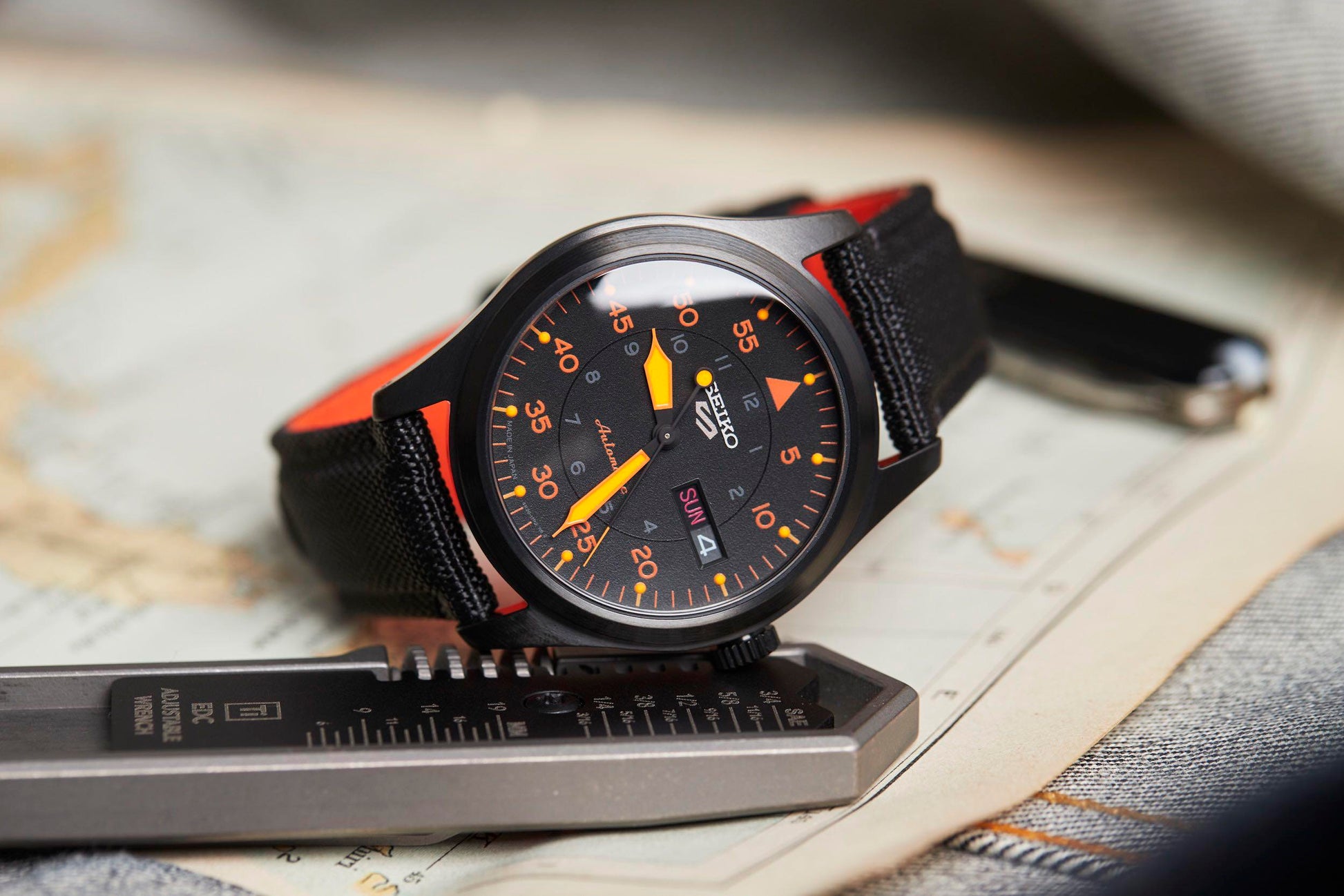 Seiko 5 Sports SRPH33K1 Flieger Automatic Black and Orange Men's Watch –  mzwatcheslk