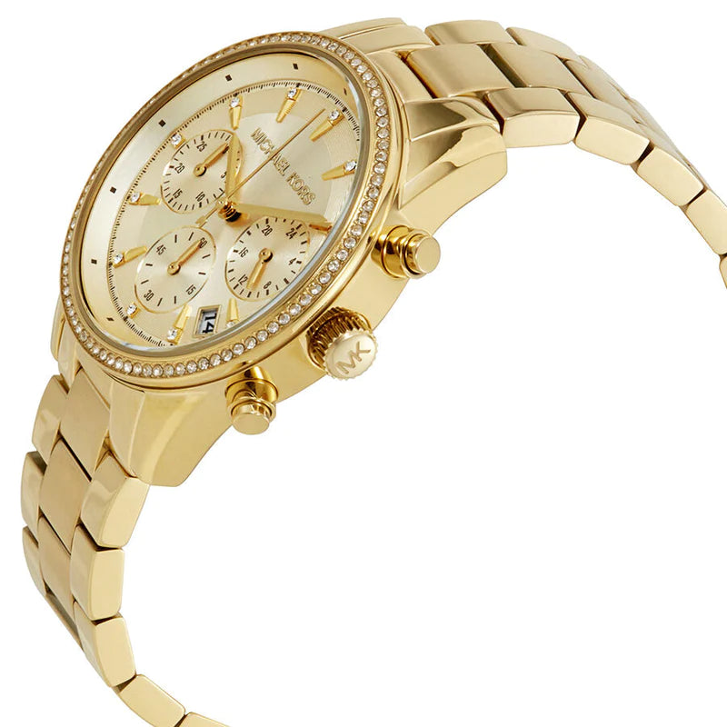 Michael Kors MK6356 Ritz Crystal Set Bezel Gold Toned Women's Watch –  mzwatcheslk