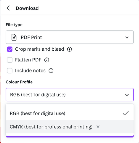 best canva export settings for printing