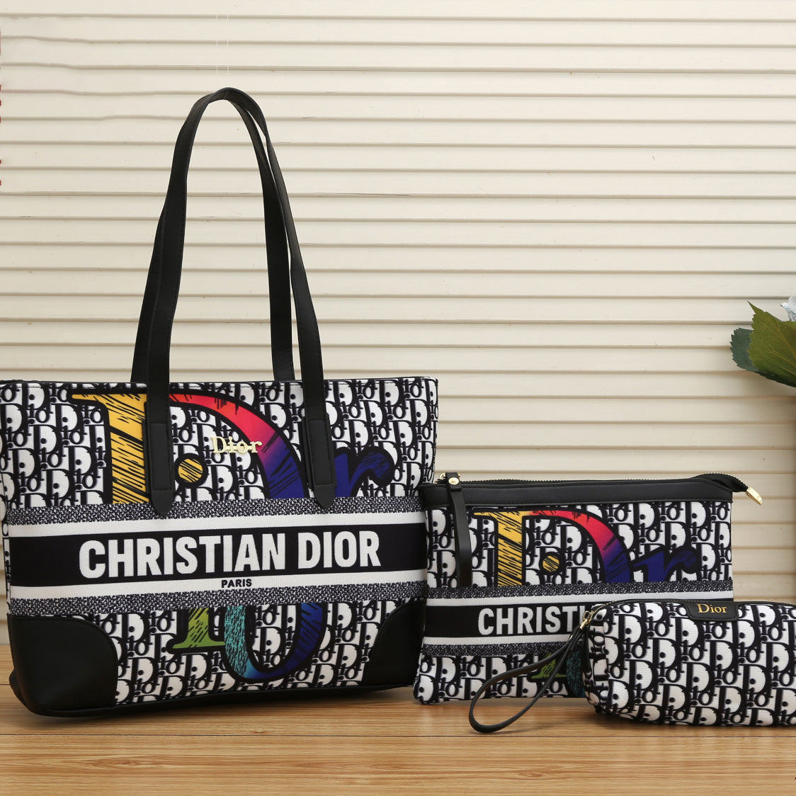 Christian Dior Fashion Women Tote Bag Handbag Wallet Three Piece Set