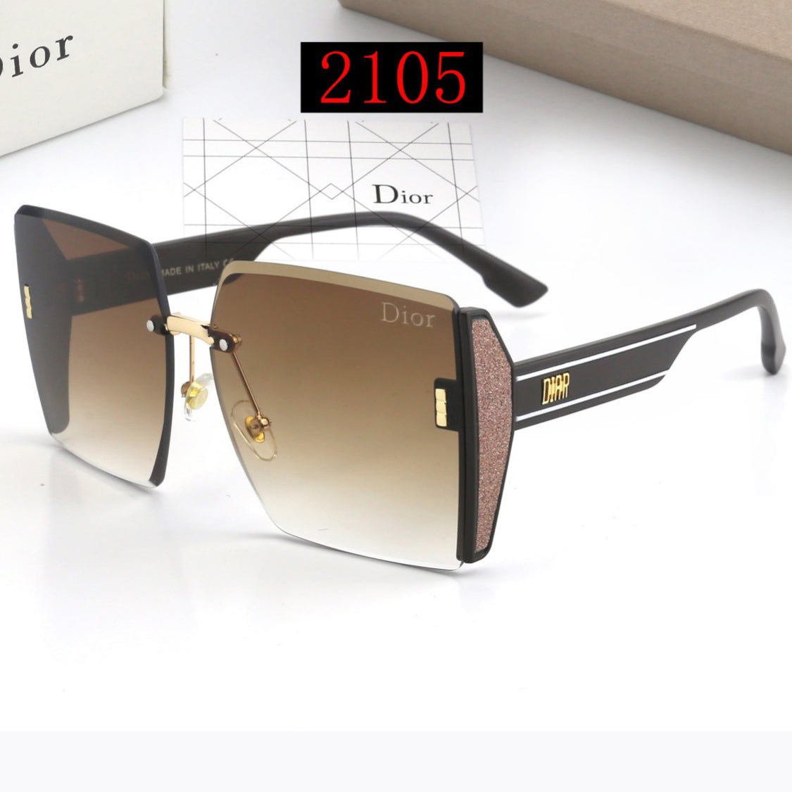 Christian Dior Fashion Ladies Rimless Sunglasses Polaroid Progressive Ocean Lenses