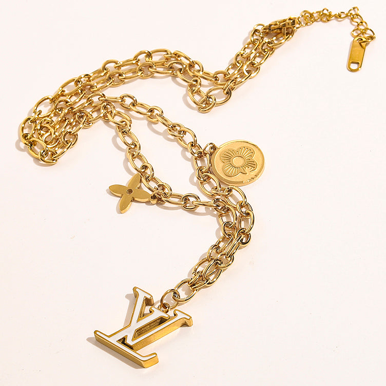 LV Louis Vuitton New LV Letter Gold Necklace