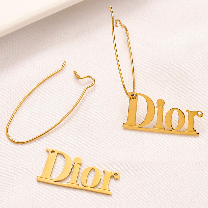 Christian Dior Stylish Simple Letter Drop Earrings