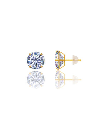 The 14K Yellow Gold 10MM Round CZ Pushback Stud Earrings