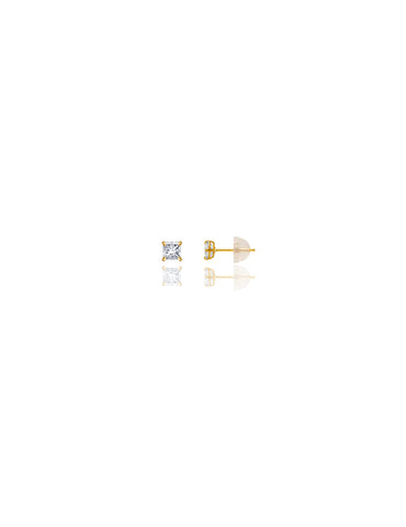 14K Yellow Gold 3MM Square CZ Pushback Stud Earrings