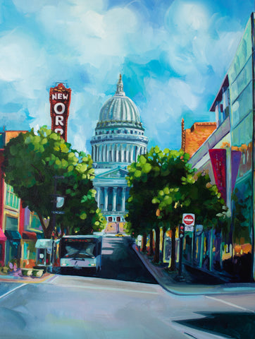 Painting of the capitol building in downtown Madison, Wisconsin on State street.