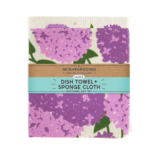 Lilacs - Dish Towel + Sponge Cloth Set