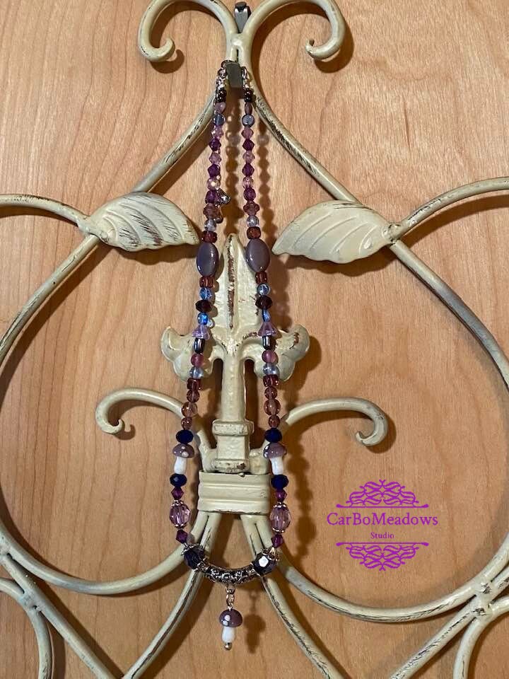 Indie beaded magical Mushroom necklace - adjustable -  purples, blues