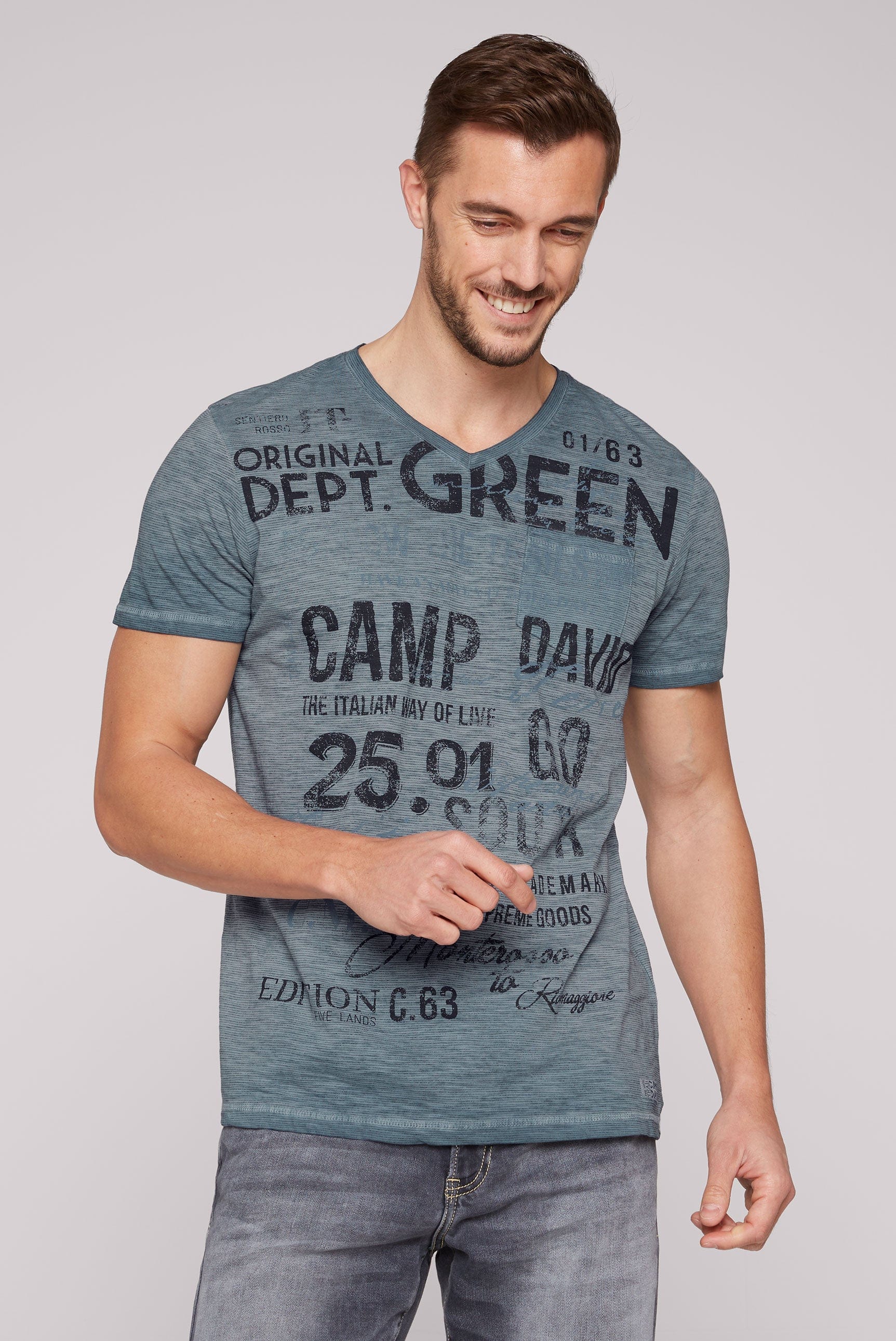 Camp David T-Shirt, v-neck Chique Fashion white Stateshop optic Terre, 