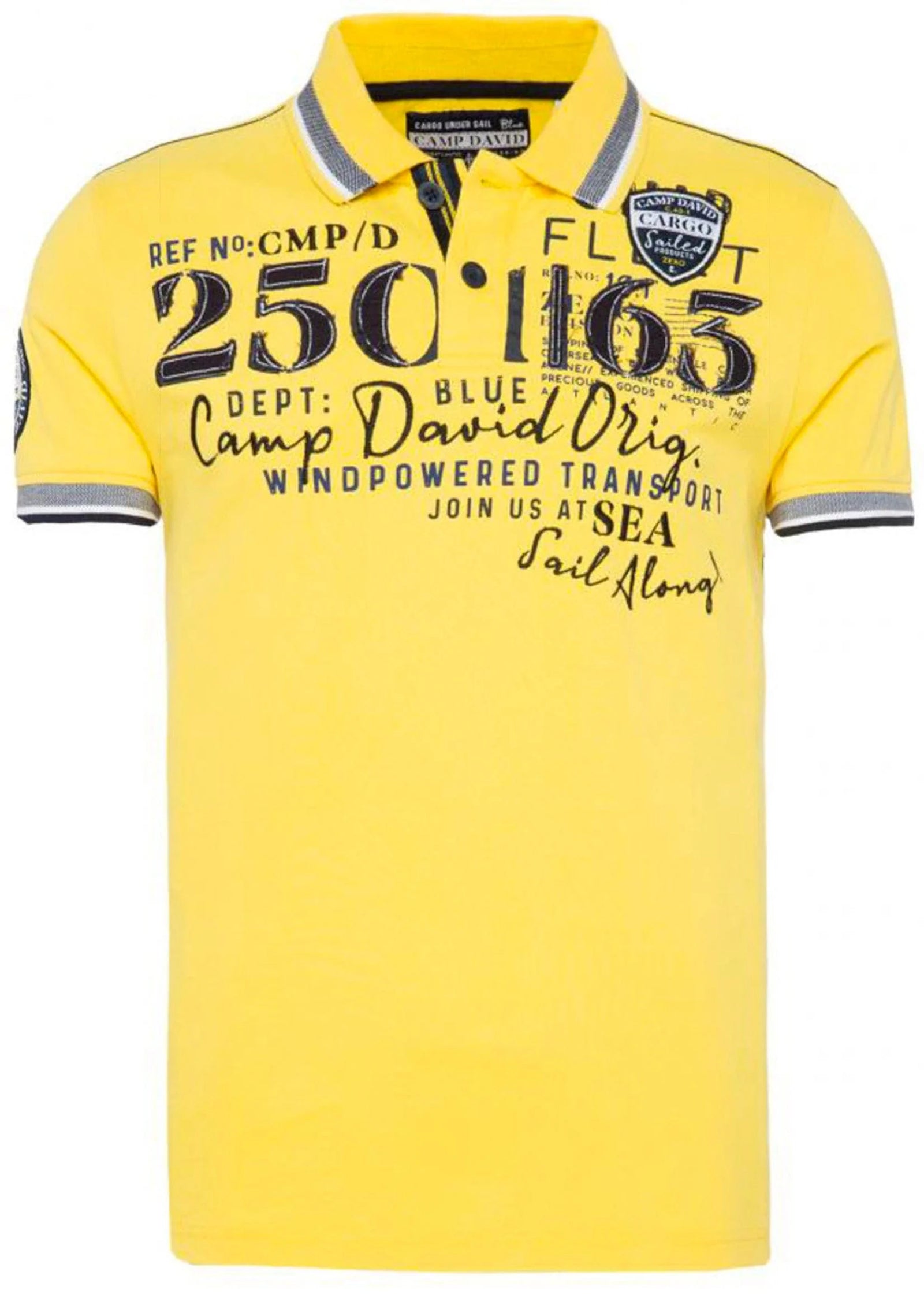 Camp David Polo shirt with zip - and yellow prints, Stateshop Fashion logo neon