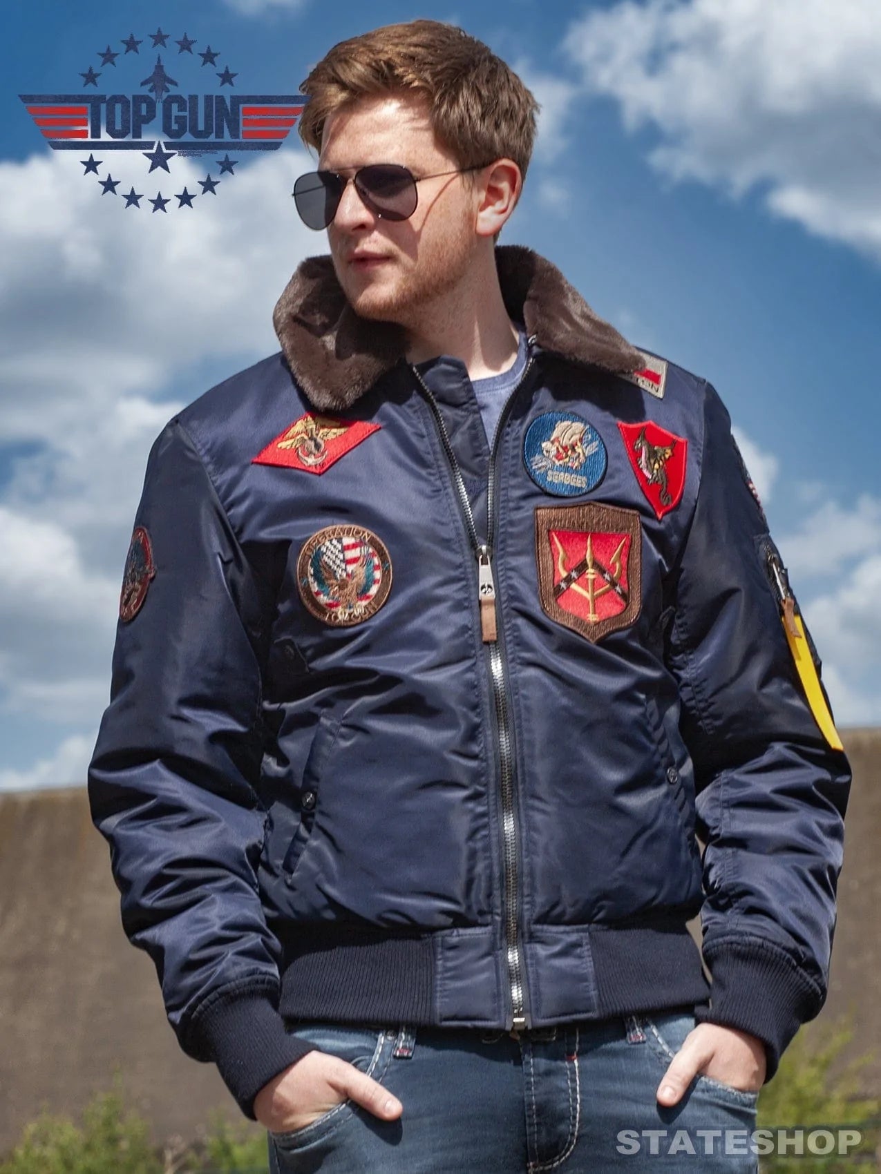 binnen buis betekenis Top Gun Bomber Jacket "Machine" Dark Blue - Stateshop Fashion