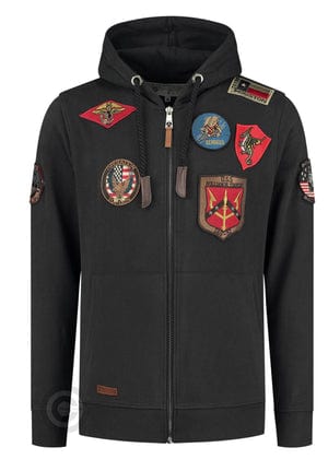 Hoodie sweat jacket with patches, black