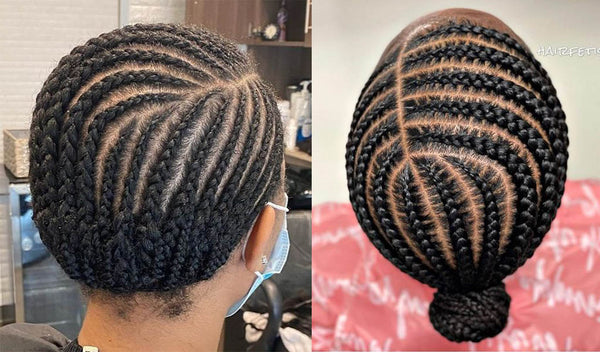 Diagonal Side Part of All Back Cornrows