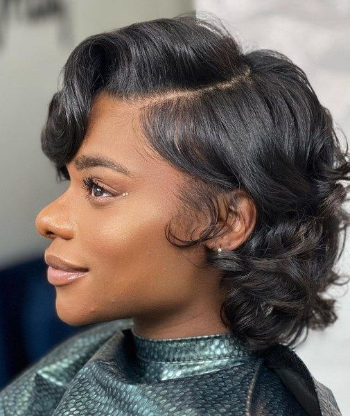 Retro curly bob sew in with side part