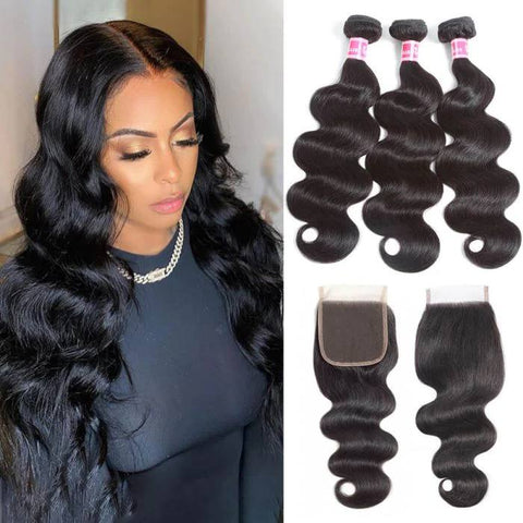 brazilian body wave hair bundles with closure