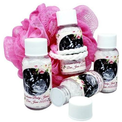 Personalized sonogram baby shower bath salt favors