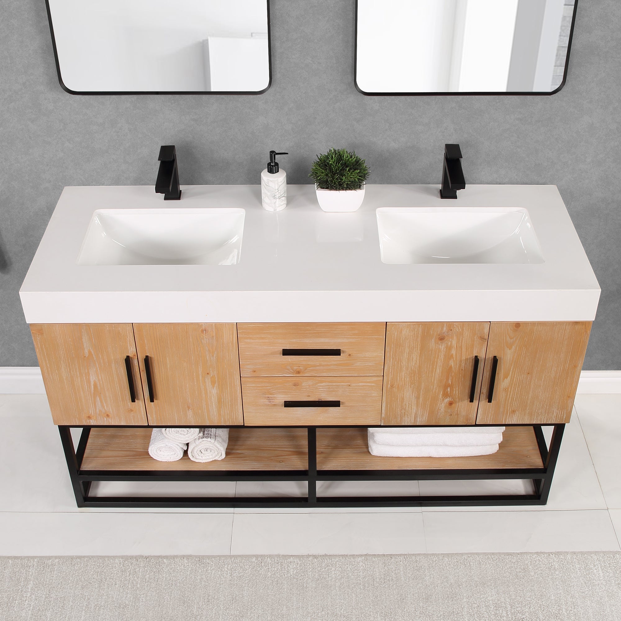 Altair Designs Bianco Double Bathroom Vanity with White Composite Stone Countertop - 552060B-LB-WH-NM