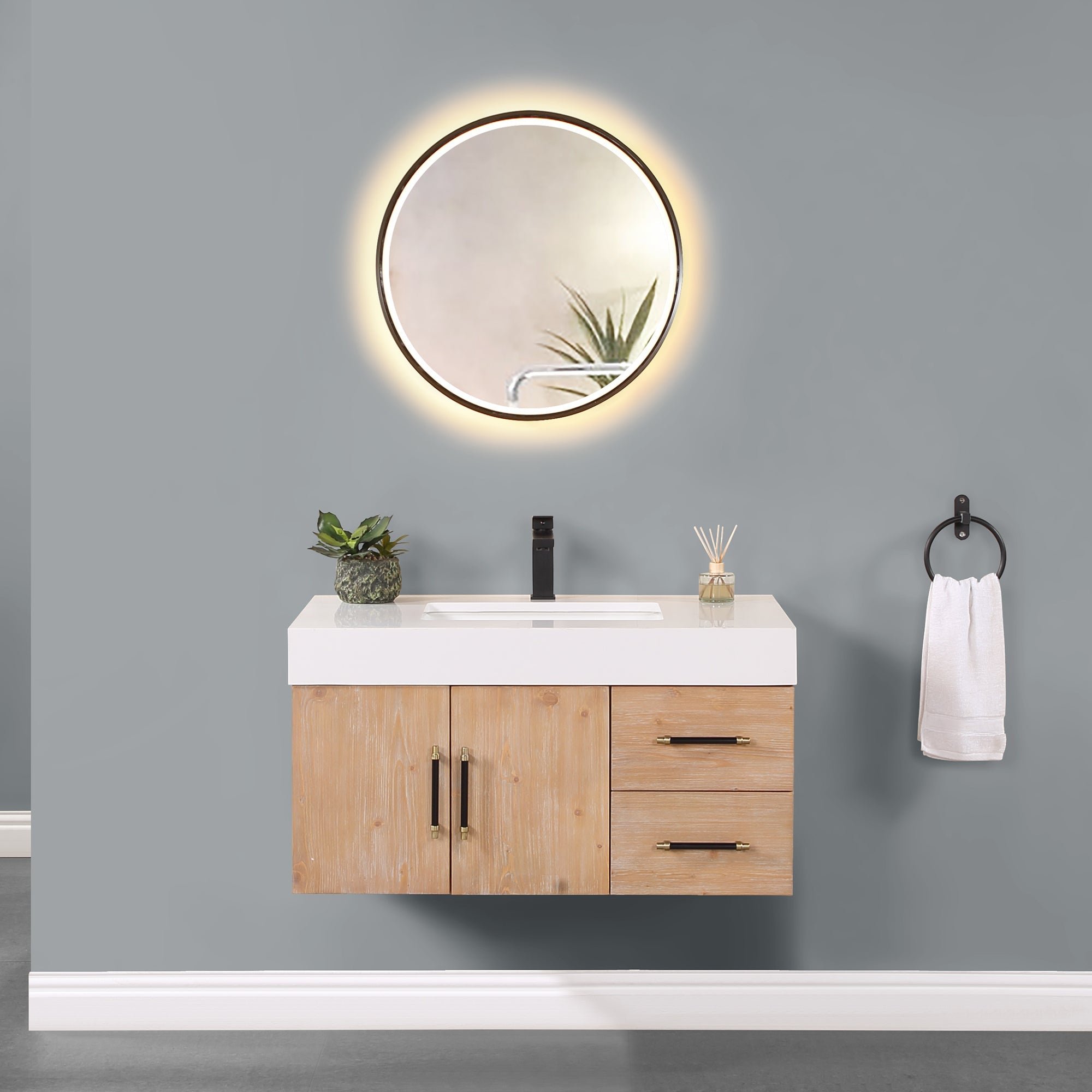 Altair Designs Corchia Wall-mounted Single Bathroom Vanity with White Composite Stone Countertop - 553036-LB-WH