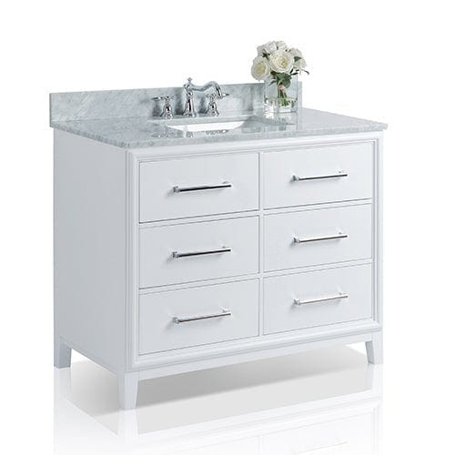 Ancerre Ellie Bathroom Vanity with Sink and Carrara White Marble Top Cabinet Set - VTS-ELLIE-42-W-CW