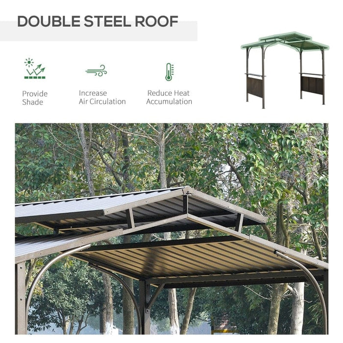 Outsunny 8'x5' BBQ Grill Gazebo with 2 Side Shelves, Outdoor Double Tiered Interlaced Polycarbonate Roof with Steel Frame - 84C-221 - Backyard Provider