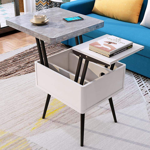 Modern Lift Top Gray Coffee Table with Storage MDF Top & Carbon Steel Base Extendable