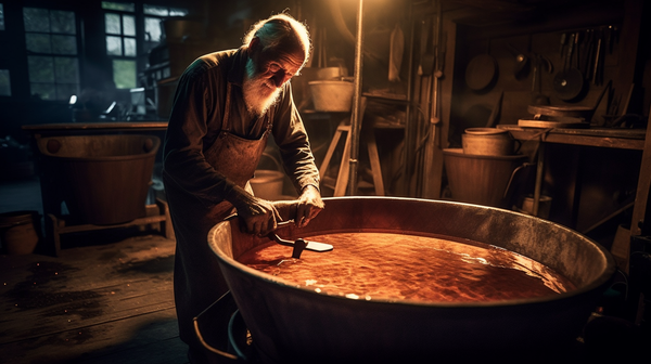 An_elderly_craftsman_is_handcrafting_a_copper_so