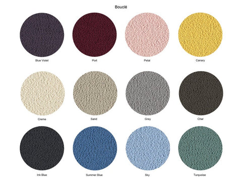 Boucle stools in different colors and patterns