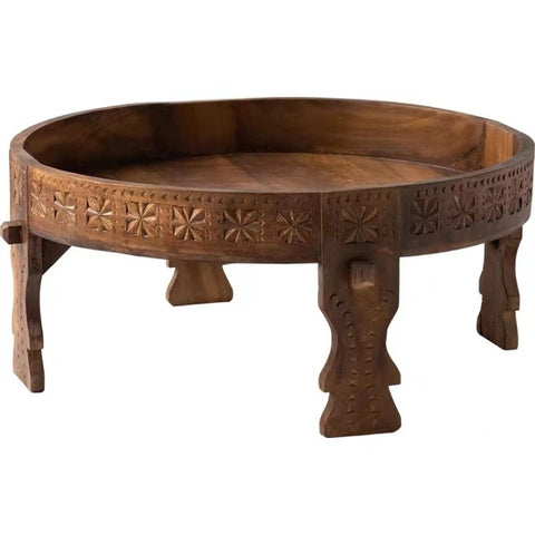 Solid wood carved vintage pure handmade morocco round coffee table