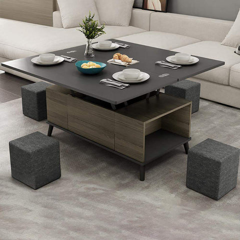 5 Pieces Lift Top Coffee Table Set with Storage Convertible Dining Table with Ottomans