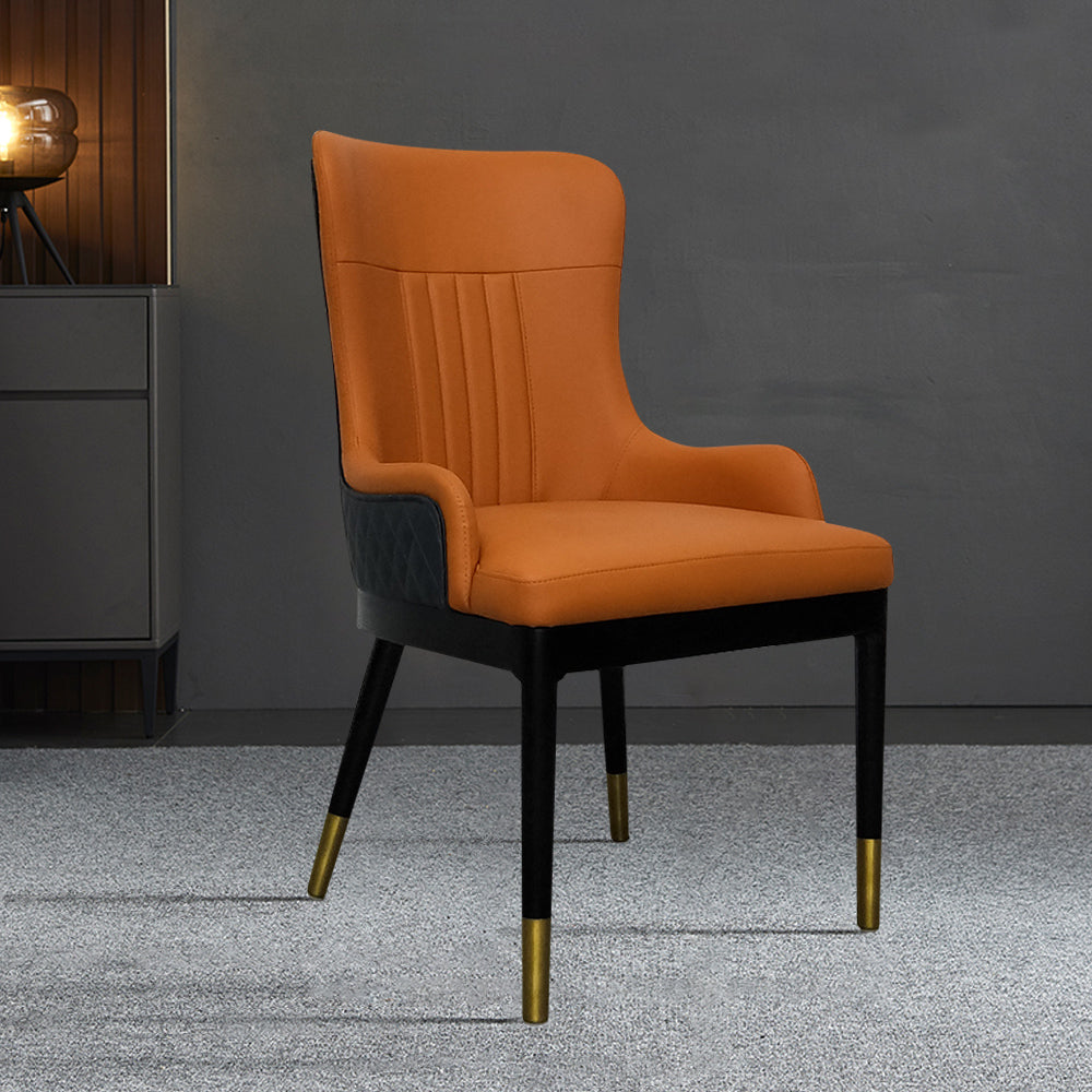 orange faux leather dining chairs