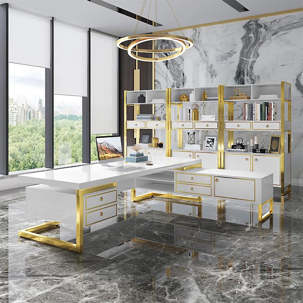 white and gold office storage