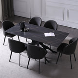 71" Black Rectangle Modern Dining Table Stone Top Carbon Steel Leg