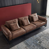 86" Modern Brown Microfiber Leather 3-Seater Sofa with Pillow Back-Furniture,Living Room Furniture,Sofas &amp; Loveseats