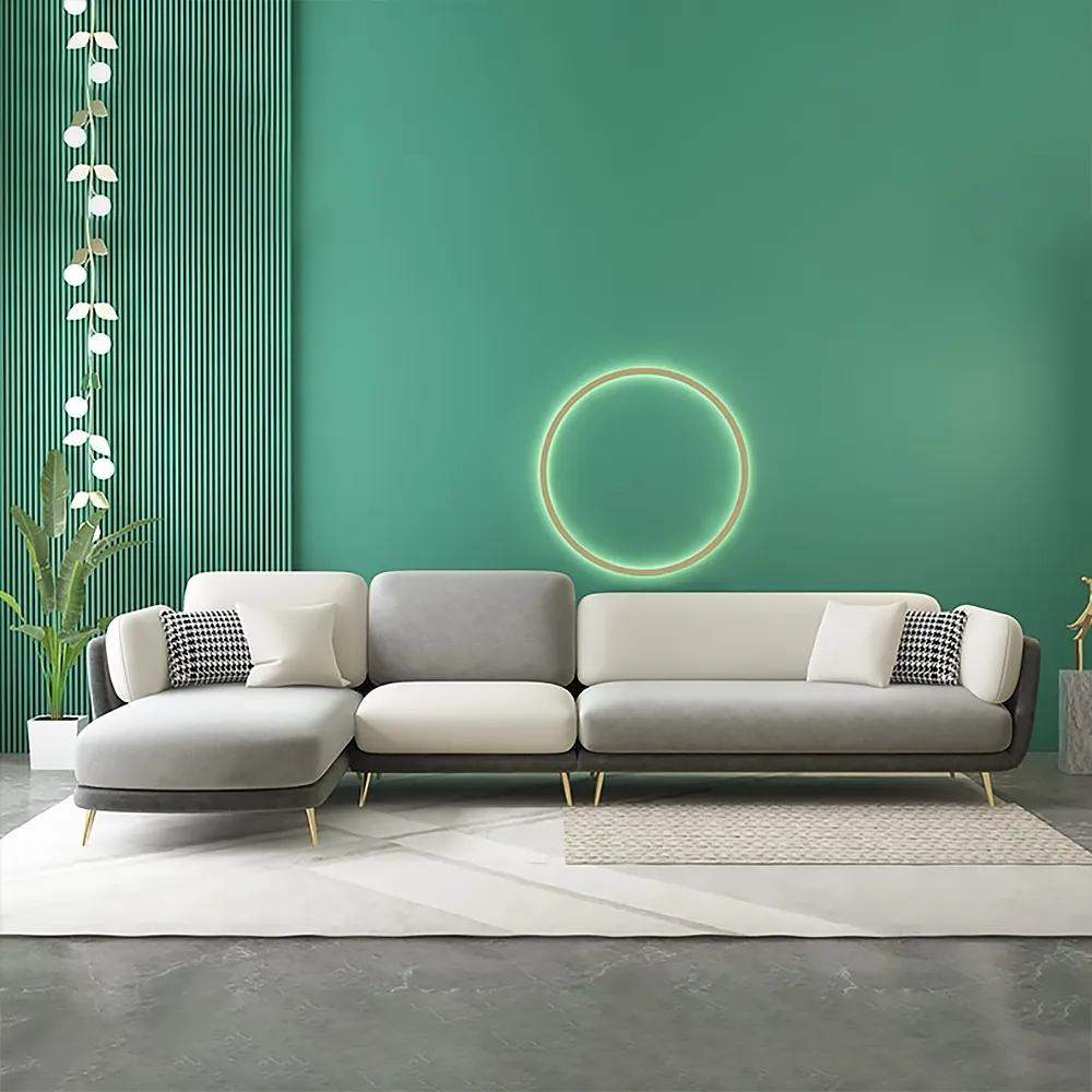 126" Gray Sectional Sofa Velvet Upholstered Modern Couch for Living Room-Richsoul-Furniture,Living Room Furniture,Sectionals
