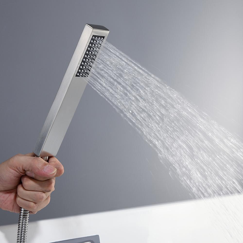 Brushed Nickel Freestanding Tub Filler Brass Single Handle with Handheld Shower