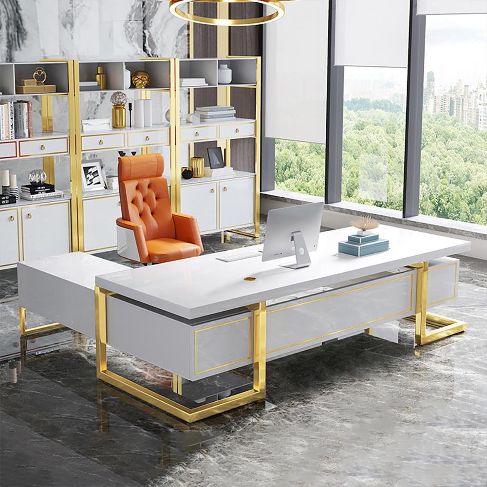 white and gold office storage