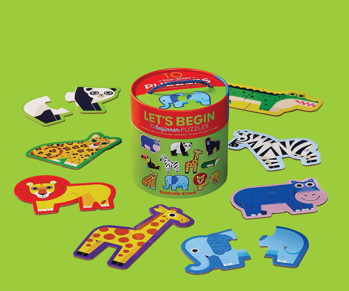 Boite de 10 puzzles Véhicules 2 pièces pour enfant Crocodile Creek