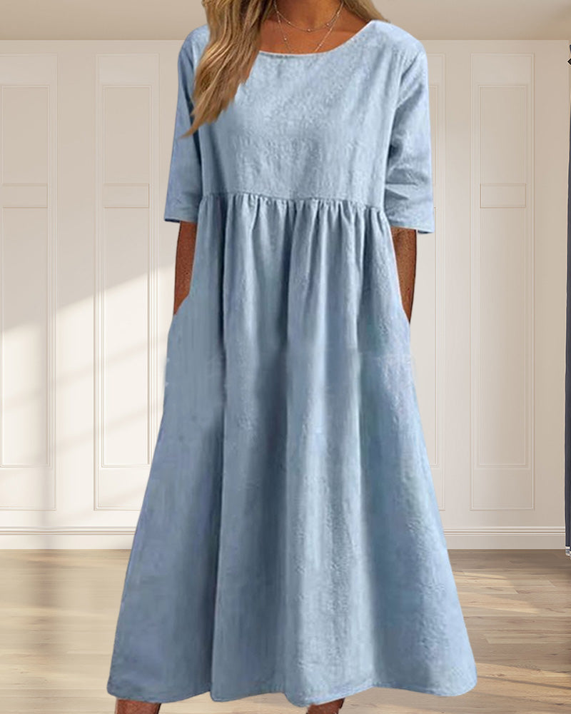 Cotton linen solid color dress – iktops
