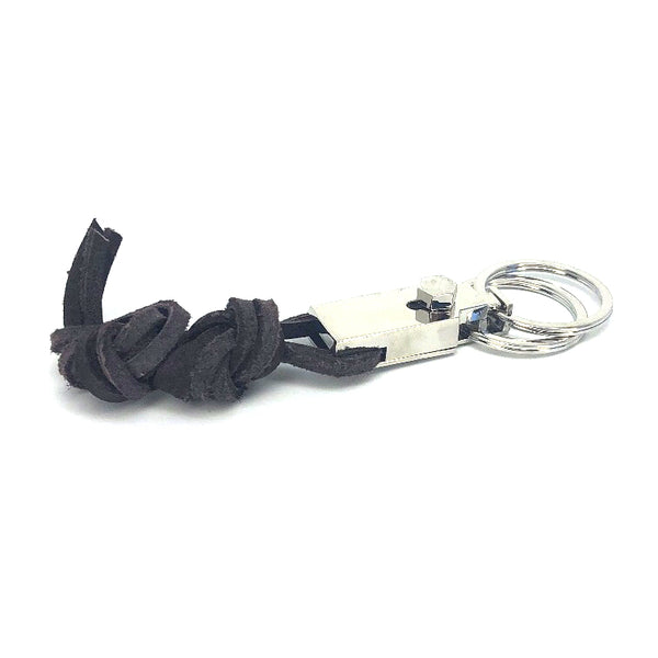 Rough leather knot two-ring spring-loaded key chain - Nyet Jewelry