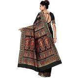 Women's Woven Tussar Silk Baluchari Silk Saree Bengal Origin with Blouse Piece. Baluchari Banarasi Art silk saree in black colour with blouse piece