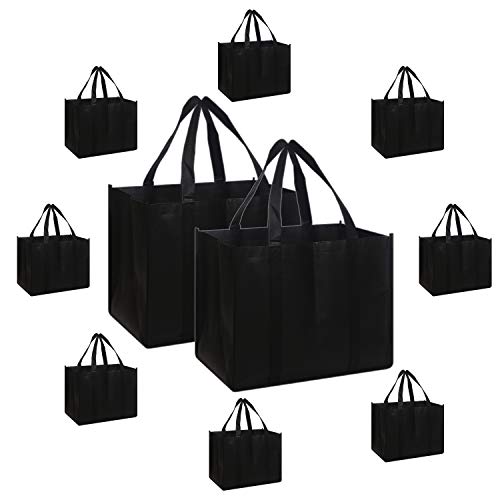 Skycarper 5PACK Black Reusable Bags Shopping Bags Large 50LBS Grocery Bags  with Pouch for Women Men Heavy Duty Lightweight Washable Foldable Durable