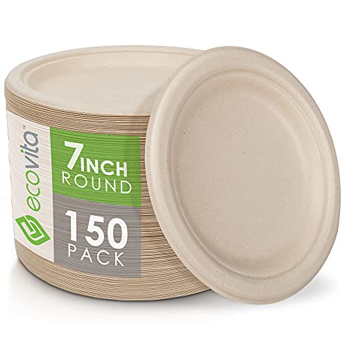 hooray mida 100% Compostable Plates, Disposable Paper Plates 125-Count -  Heavy Duty, Biodegradable Plates Made of Bagasse - Eco Friendly and