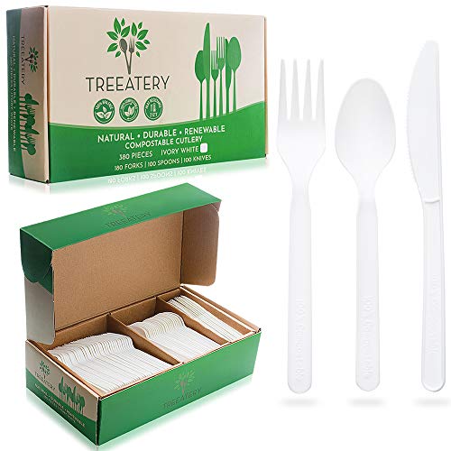 Heavy Duty Disposable Plates and Cutlery Set 180 Piece Compostable Paper  Plates 10 inch bulk include Biodegradable Plates 7&10 inch, Forks, Knive