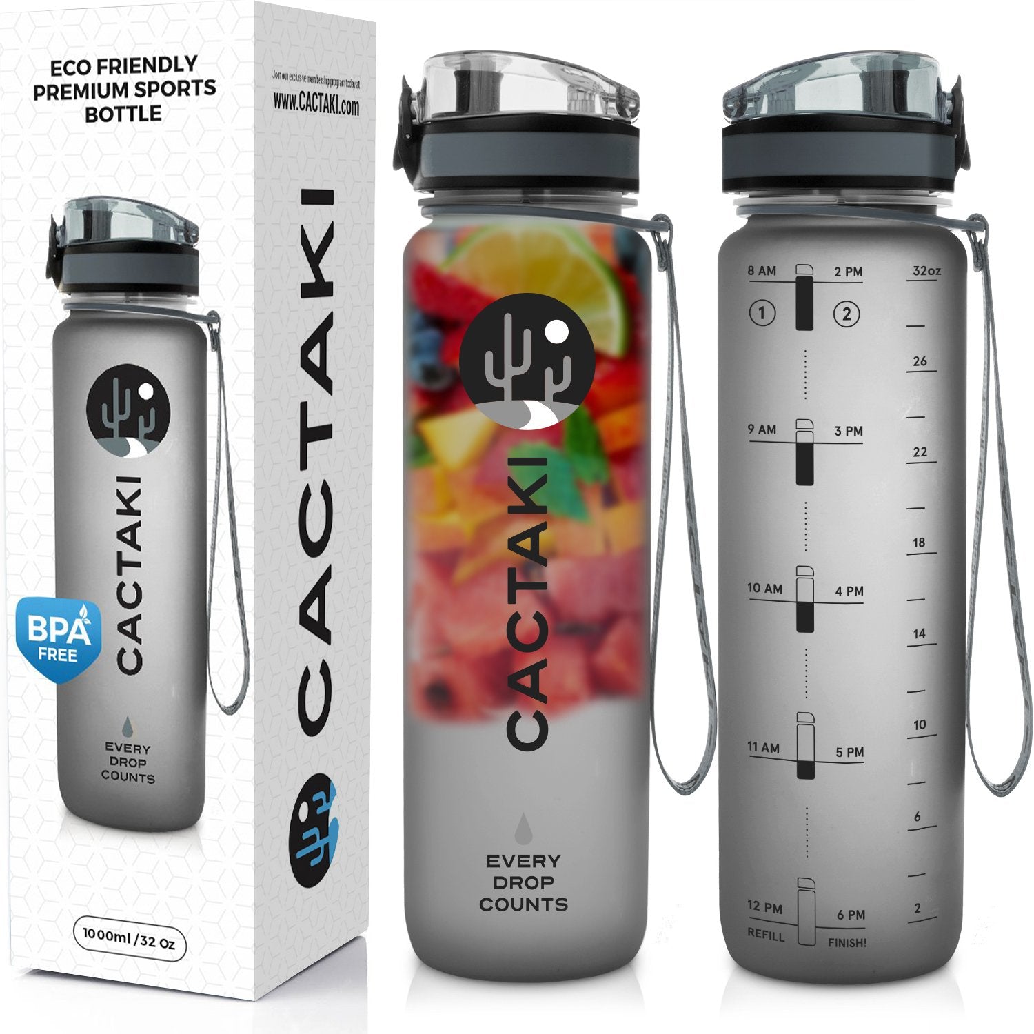  COKTIK 32 oz Sports Water Bottle With Straw,3 Lids