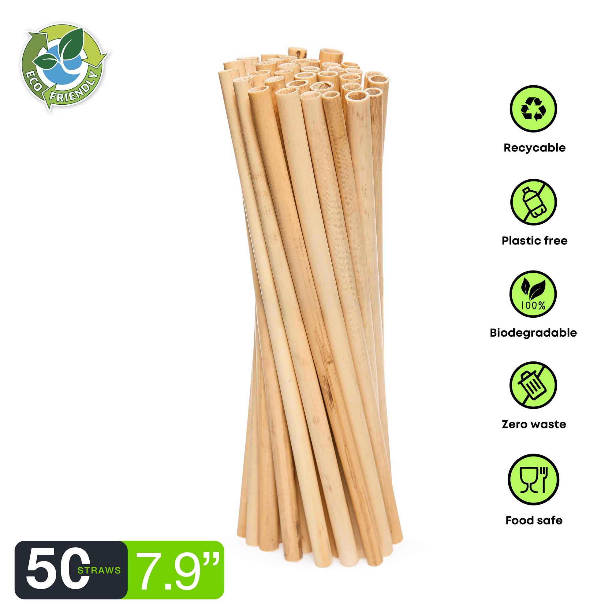 Biodegradable Straws (50 pack) - 100% Natural Compostable Eco Friendly Drinking Straws - Medium diameter
